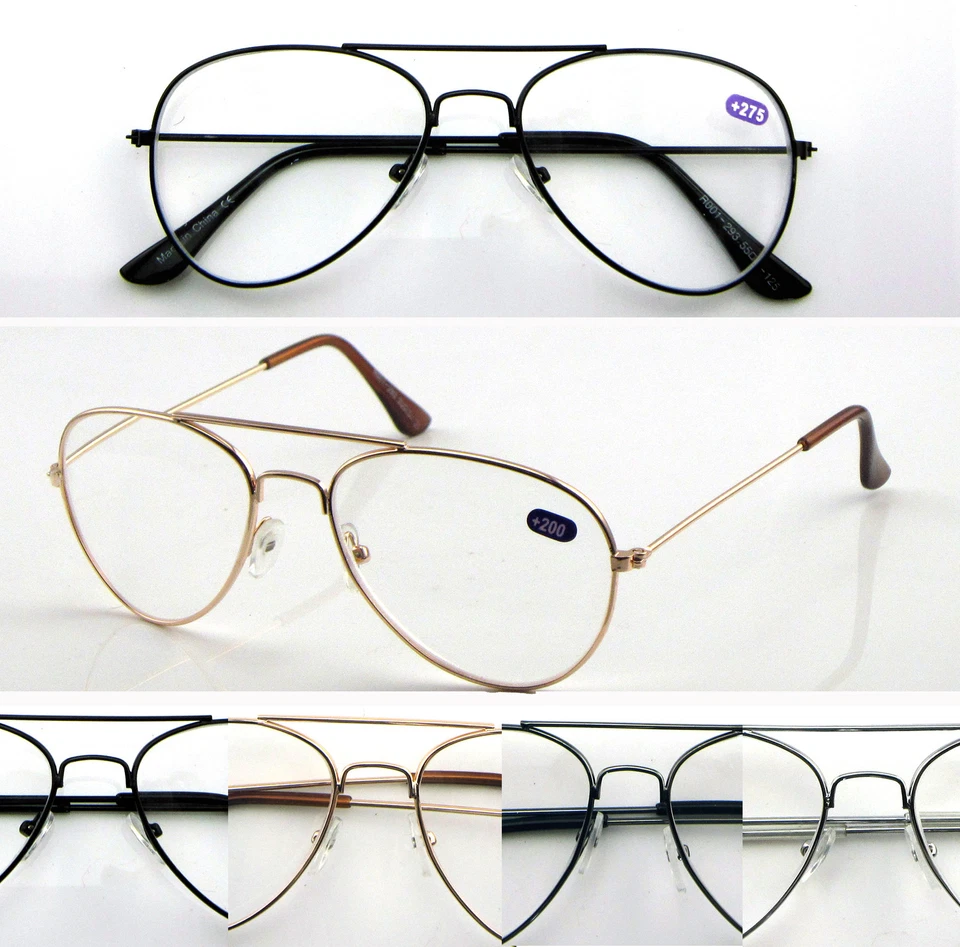 Classic Pilot Reading Glasses Double Bridge Small Aviators Shape Style L293