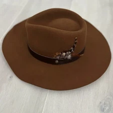 Rag & Bone Floppy Brim 100% Wool Feathered Fedora Pecan Brown Size M $250