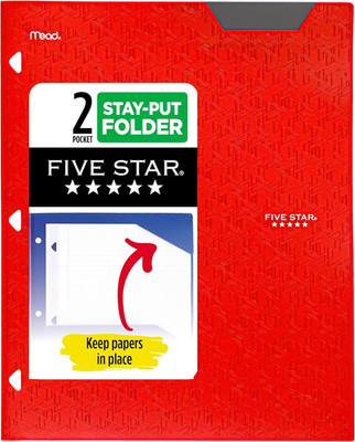 2-Pocket Folder, Plastic Folder with Stay-Put Tabs, Fits 3-Ring Binder, Holds 8-