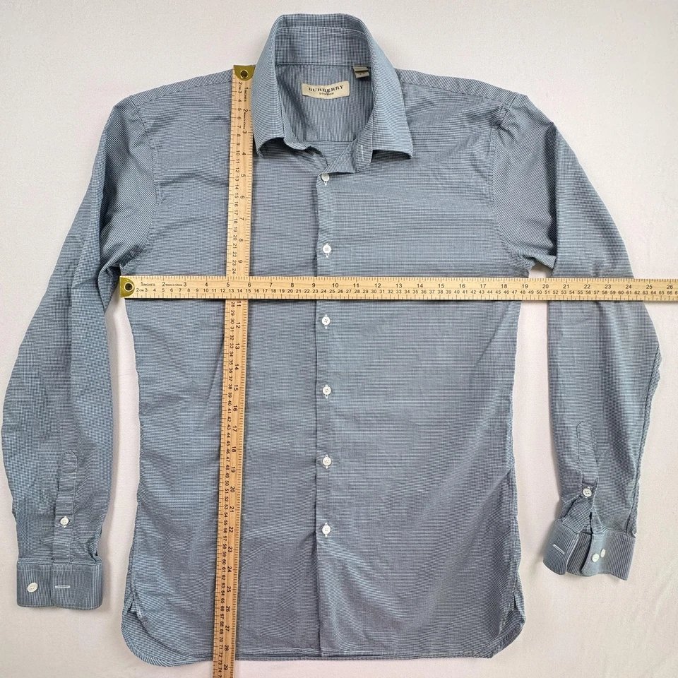 Burberry London Shirt Mens 15-38 Medium Blue White Check Made in Italy Modern - Image 3 of 4