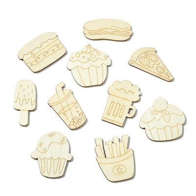 100pcs Bread Drink Unfinished Wood Pieces Food Ice Cream DIY Painted Wood Chips