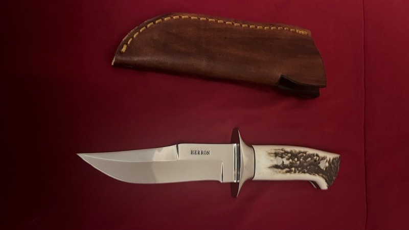 George Herron Custom Stag Chute Knife #2275- orig Sheath -Loveless Era . Rare!