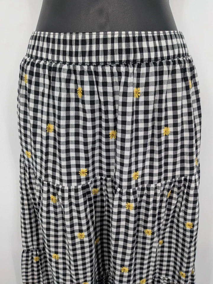 Old Navy Tiered Maxi Skirt Women Size L Gingham Sunflower Cottagecore Flowy Boho - Image 3 of 4