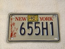 1992 New York Statue Of Liberty Motorcycle License Plate Tag 655H1