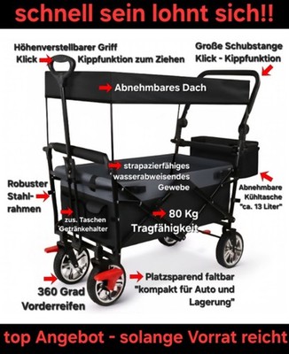 Falt Bollerwagen Trolley Handwagen Kinder Buggy Strandwagen bis 80 Kg Kühltasche