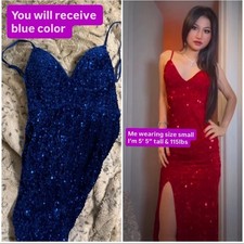 Elegant Sequin Evening Dress - Blue