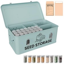 Seed Storage Organizer Box with Lid, 30 Holders, 5 Compartments, 100 Envelopes