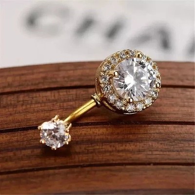 1Ct Round Cut Lab-Created Diamond Women Belly Button Ring 14K Yellow Gold Plated