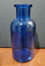 vintage cobalt blue bottle 4.75" high, round, flat rimmed opening