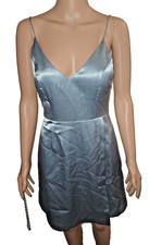 GB Silver Satin Spaghetti Strap V-Neck Mini Dress Size S W012B