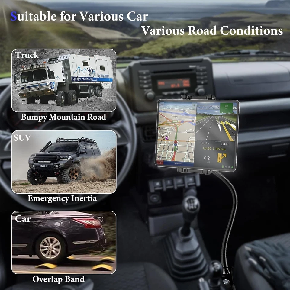 Car Truck Tablet Holder Gooseneck Arm Floor Mount 19.7" for iPad & Samsung Black - Image 3 of 4