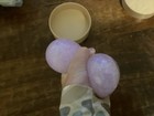 Pink Glitter dumpling Stress Ball Smiley Face in Round tan Case/Container — photo 3