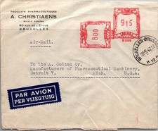 BH GOLDPATH: BELGIUM AIRMAIL 1947 BRUSSELS,LABEL,DETORIT,MI. BH011_P28