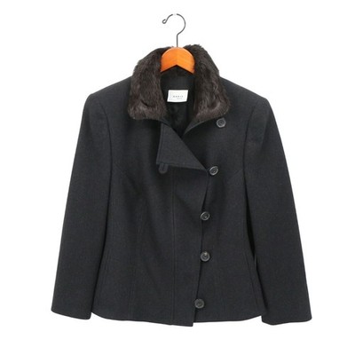 Akris Punto Fur Collar Charcoal Gray Black Zip Front Jacket 14