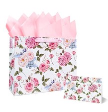 13 Inches Large Gift Bag Women Flower Handle Tissue Paper Card Pink Birthday