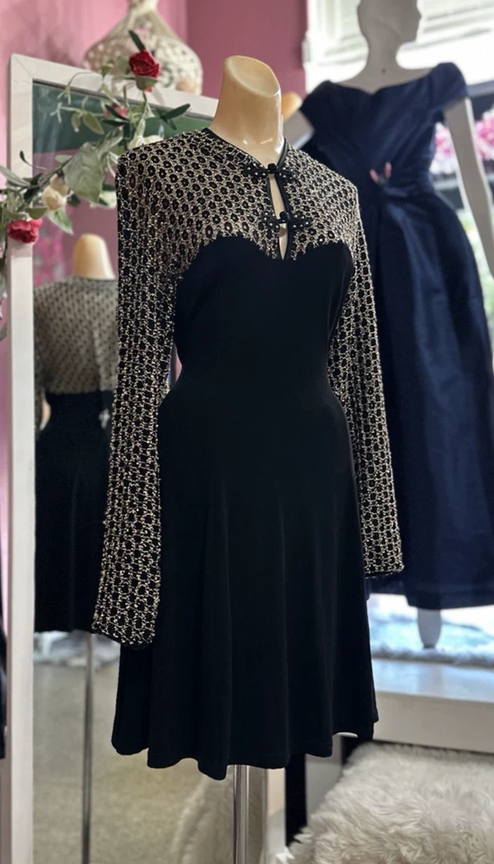 Vintage 90s Mini Dress Black Long Sleeves Flowy Whimsy Goth Grunge M/L - Image 4 of 4