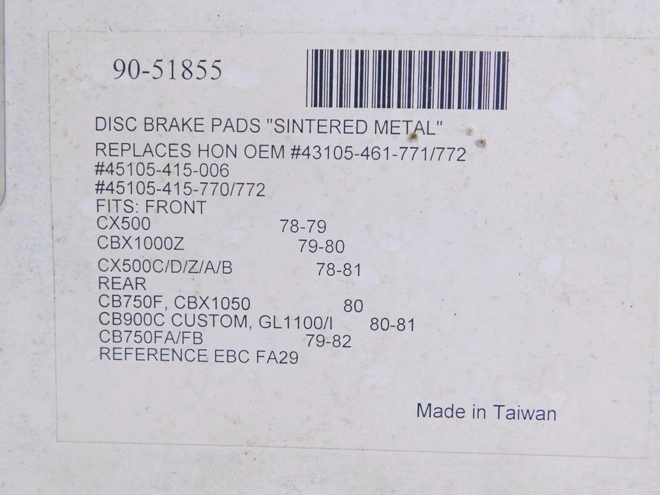 Pastillas de freno EMGO para Honda CX500 GL1000 CBX1000 CB750F CB900C 43105-461-771 Foto 2 de 2