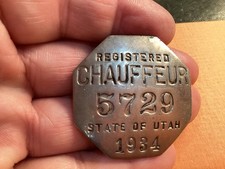 1934 UTAH REGISTERED CHAUFFEUR BADGE #5729