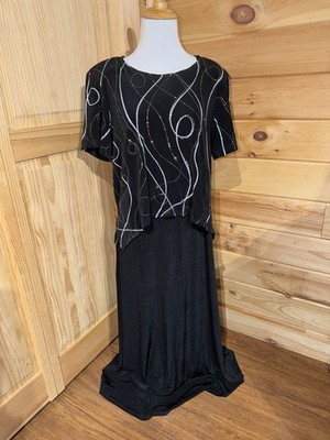Vtg Teddi Evening Black Two Piece Dress Size Large Silver Swirl Accents |  eBay
