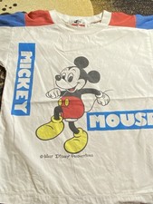 Vintage Disney Mickey Mouse Striped Graphic T-shirt Kids Size Large Unisex White