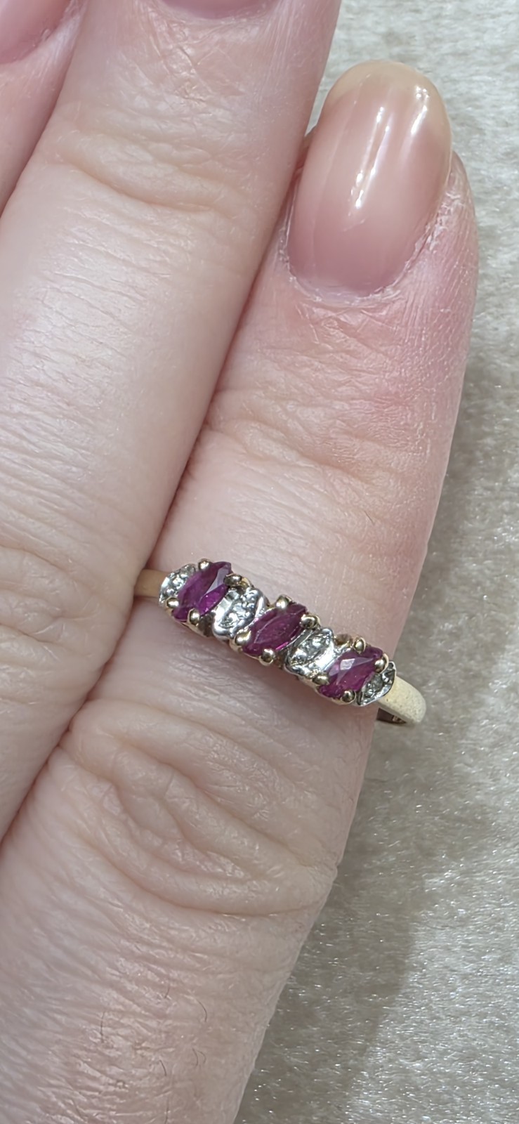 10K Solid Yellow Gold Ruby and Diamond Accent Cla… - image 2