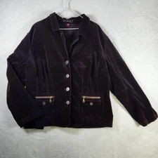 Gitano Women’s 26W Purple Corduroy Jacket Button Front Zip Pocket Retro Y2K