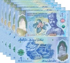Brunei 1 Dolar 2024 / 2026 P NEW Polymer Design LOT 5 UNC