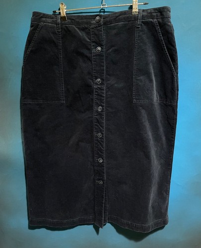 Seasalt Duality Blue Cotton Corduroy Button Front Skirt Size 16