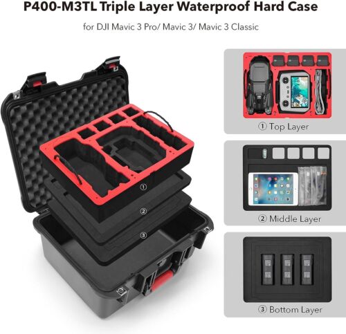 Triple Layer Waterproof Hard Carrying Case for DJI Mavic 3 Pro - Picture 3 of 8