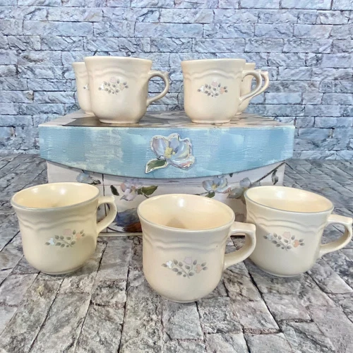 Vintage Pfaltzgraff Remembrance Pattern Coffee Mugs Set of 7