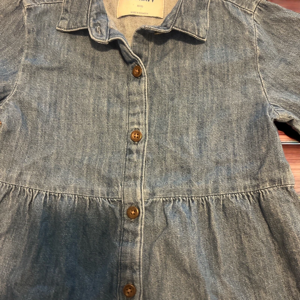 Big Girls Old Navy Summer Denim Long-Sleeve Collared Tiered Dress Size XS 5Y - Image 4 of 4