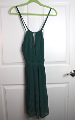 NWOT H&M Emerald Green Chiffon Halter Mini Dress Lined Pleated Skirt/Bodice  Sz 4 | eBay