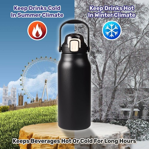 1400ml Stainless Steel Double Wall Insulated Vaccum Sipper Water Bottle - Black - Picture 10 of 18