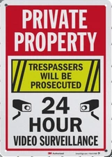 Warning This Property Under 24 Hour Video Surveillance Security Sign 10"x14"