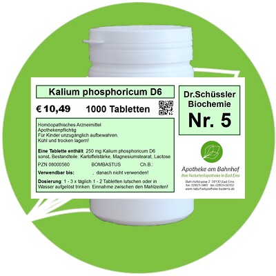 Schüßler - Salz 5 Kalium phos. D6 glutenfrei 1000 Tabletten PZN 08000560