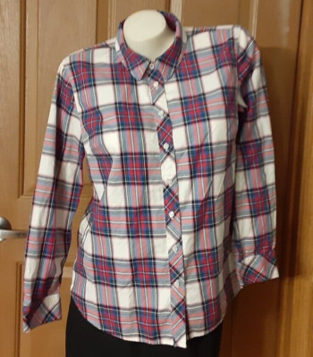 Talbot's Petites Multicolored Plaid Blouse Long Sleeves Size Mp