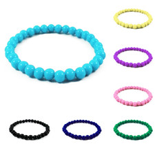 Bracciale con Perle lucide 6mm braccialetto nero ELASTICO Uomo Donna idea Regalo