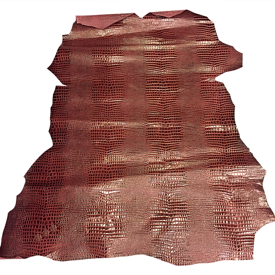 Brown Red Calfskin Leather Hides Snakeskin Embossed DIY Craft Upholstery Fabric - Image 2 of 4