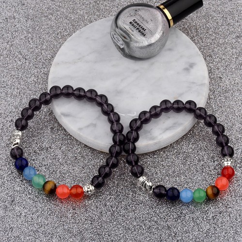7 Chakra Healing Balance Elephant Charm White Agate Stone Beaded Yoga Bracelet - Picture 18 of 35