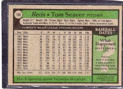 1979 TOM SEAVER - Topps Baseball Card # 100 - Cincinnati Redlegs