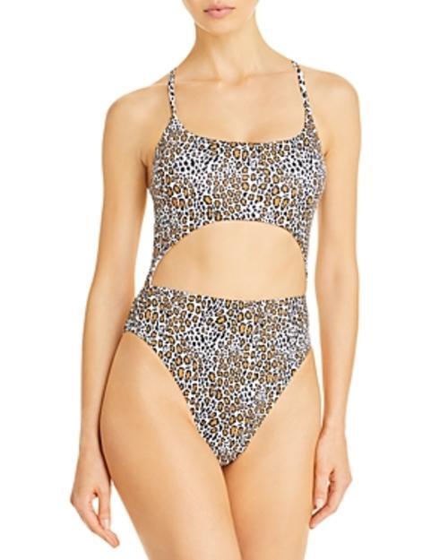 leopard print cutout monokini swimsuit