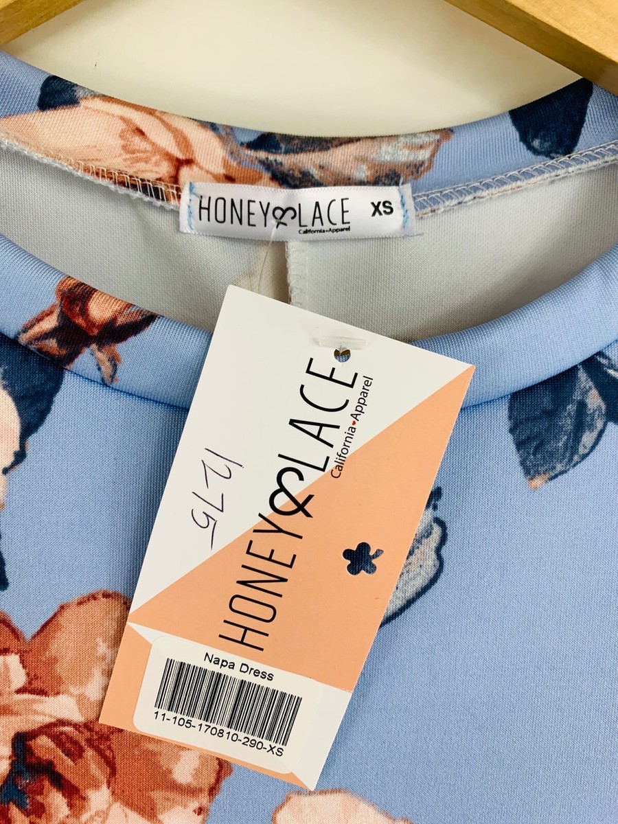 Honey & Lace Women's Dress XS Blue Floral NAPA Pockets Stretch Short Sleeve  NWT | eBay