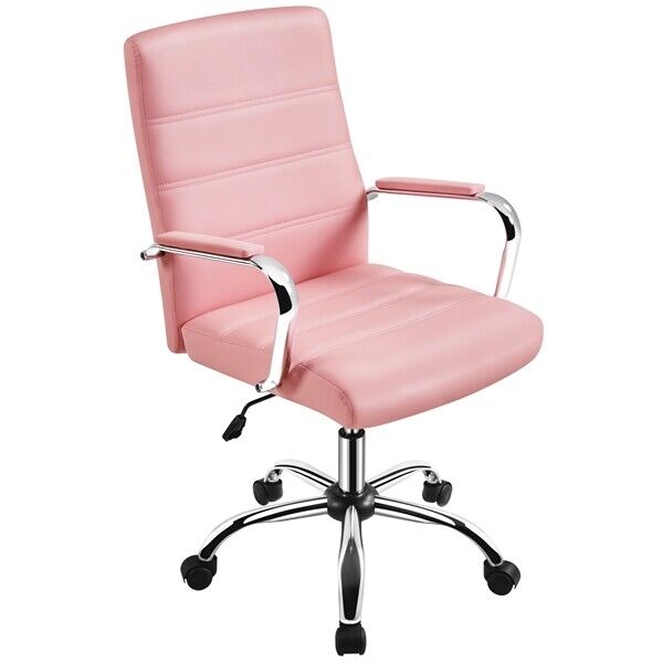 Mid-Back Office Desk Chairs PU Leather Task Swivel Chairs with Armrest Backrest