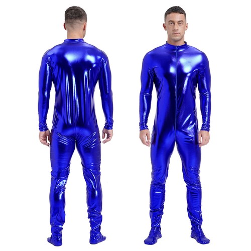 iEFiEL Men's Wet Look Metallic Full Body Mock Neck Long Sleeve Footed DE - Bild 84 von 112
