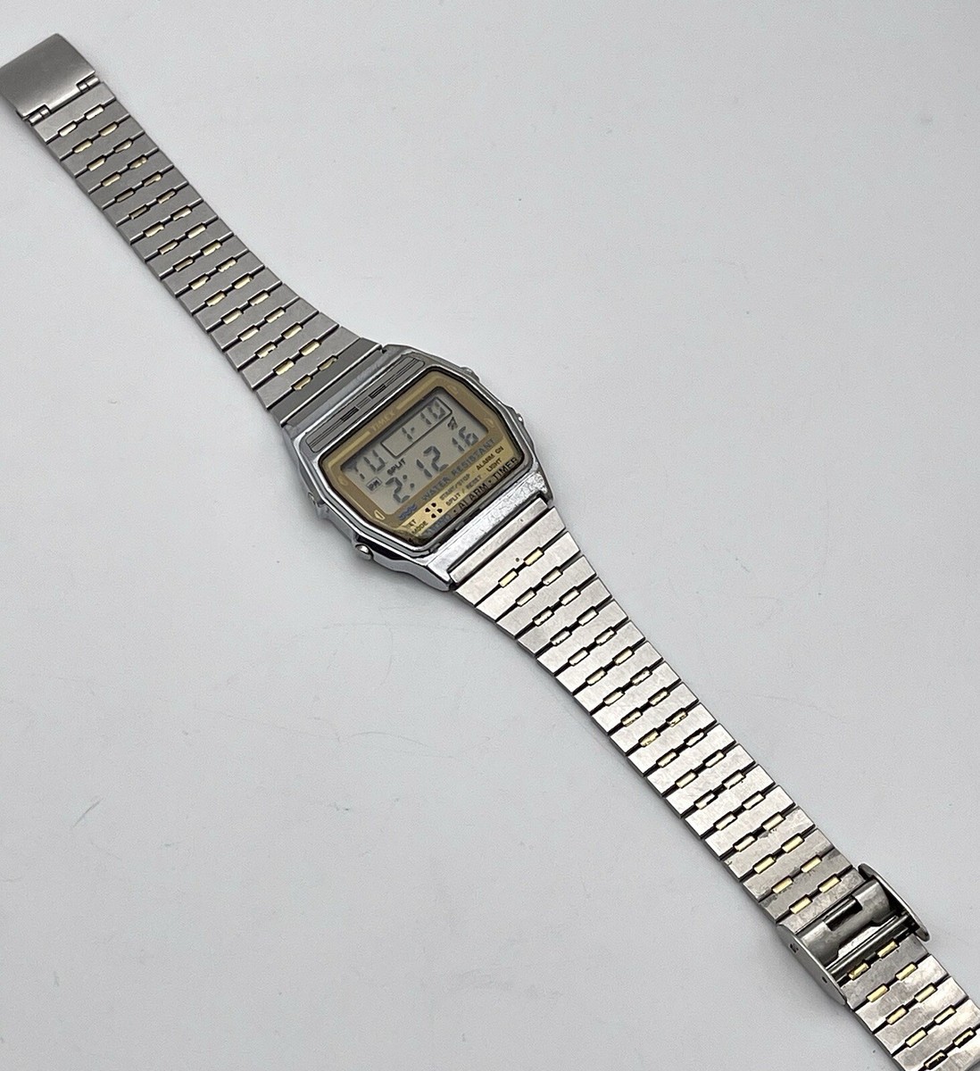 Vtg Timex Q Digital Watch Men 31mm Gold Silver Tone Alarm 1987 New