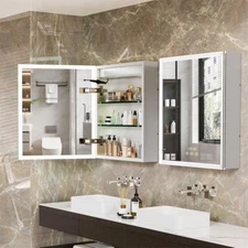 Illuminated LED Bathroom Medicine Mirrored Cabinet Anti-Fog w/ Bluetooth Speaker