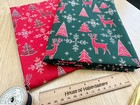 LOT TISSU - Tissu flocon de neige rouge renne vert de Noël - 2 x 0,5 m