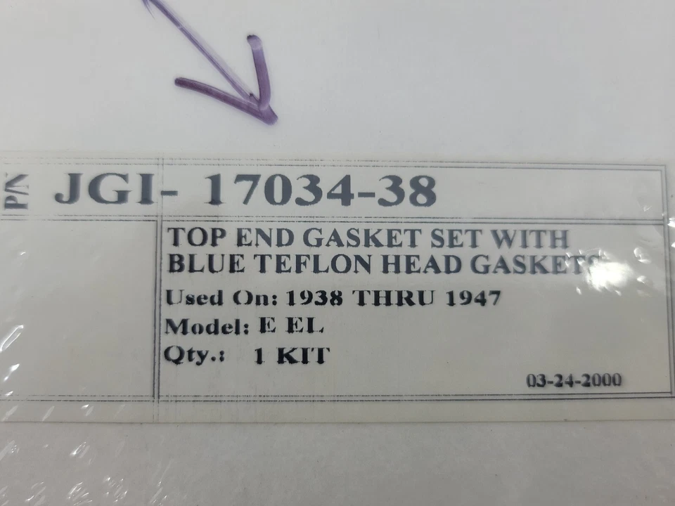 James Top End 垫片套件 #JGI-17034-38 Harley Davidson FL 1938-1947 全新 美国 — 第 3/3 张图片