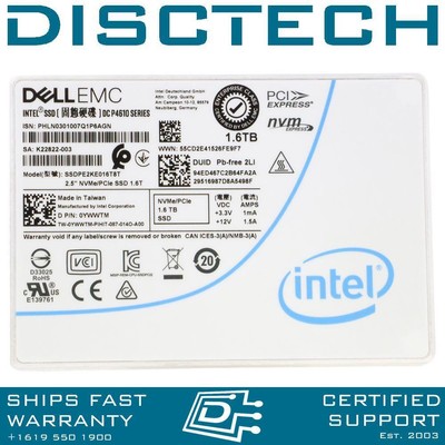 Dell YWWTM 1.6TB NVMe U.2 PCIe 3.1 2.5 Intel DC P4610 58V30 SSDPE2KE016T8T SSD