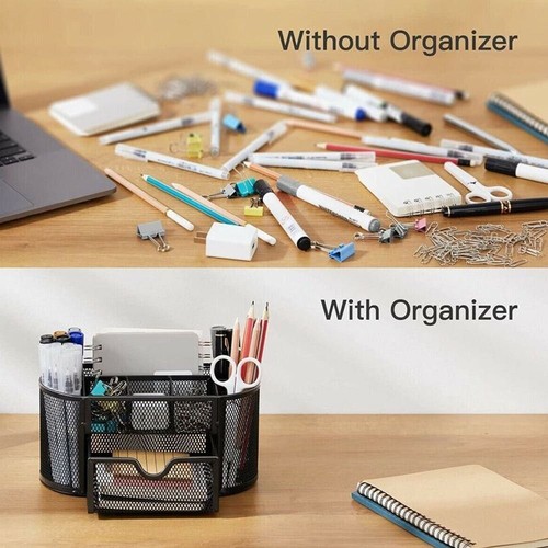 Box 9-Grid Storage Desk Organizer Pen Holder Metal Mesh Stationery Container - Picture 9 of 17